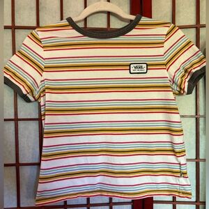 Vans White and Yellow Short Sleeve Tee Retro Stripes